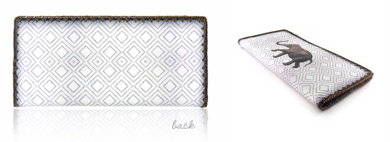 Mlavi Animal collection best selling large flat wallet happy go lucky elephant vintage style illustration print large flat wallet for wholesale & online shopping. Great good luck gift ideas.