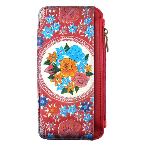 Mlavi Mexico collection vintage style vegan cardholder with retro Mexican oilcloth flora pattern illustration print for wholesale and online shopping