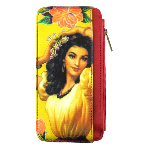 Mlavi Mexico collection vintage style vegan cardholder with retro Mexican pinup girl illustration print for wholesale and online shopping