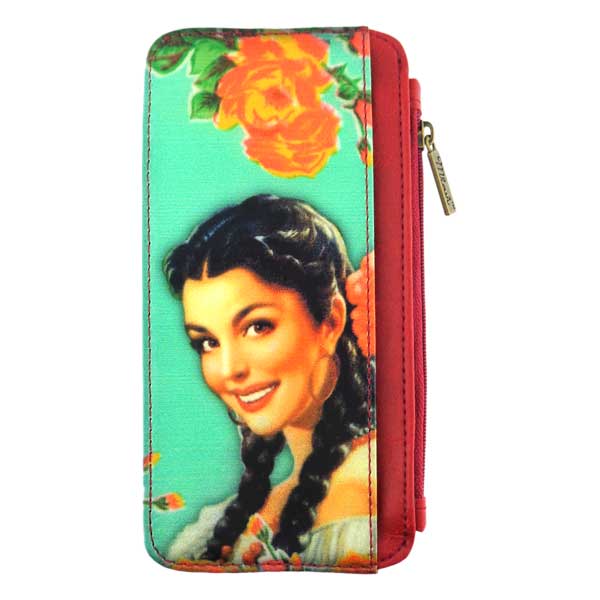 Mlavi Mexico collection vintage style vegan cardholder with retro Mexican pinup girl illustration print for wholesale and online shopping