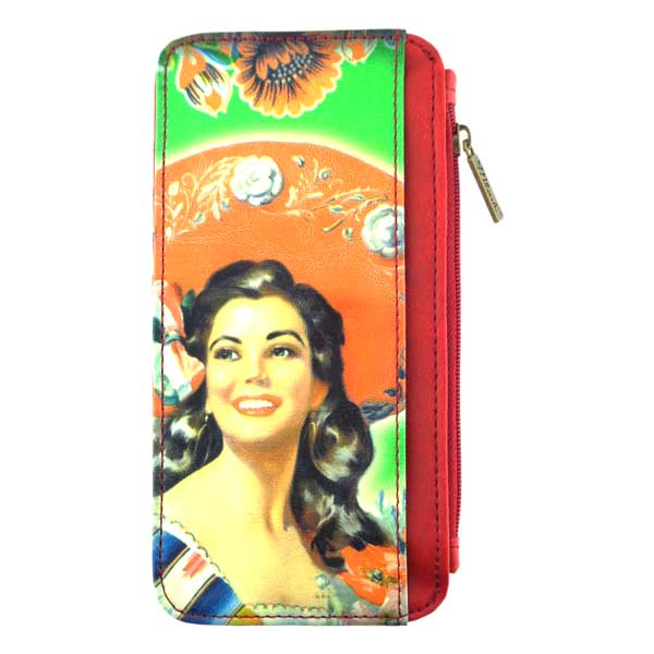 Mlavi Mexico collection vintage style vegan cardholder with retro Mexican pinup girl illustration print for wholesale and online shopping