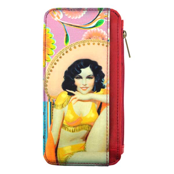 Mlavi Mexico collection vintage style vegan cardholder with retro Mexican pinup girl illustration print for wholesale and online shopping