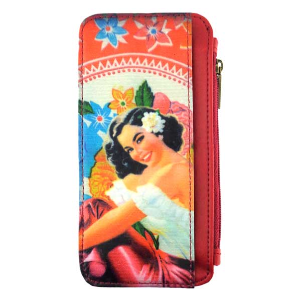 Mlavi Mexico collection vintage style vegan cardholder with retro Mexican pinup girl illustration print for wholesale and online shopping