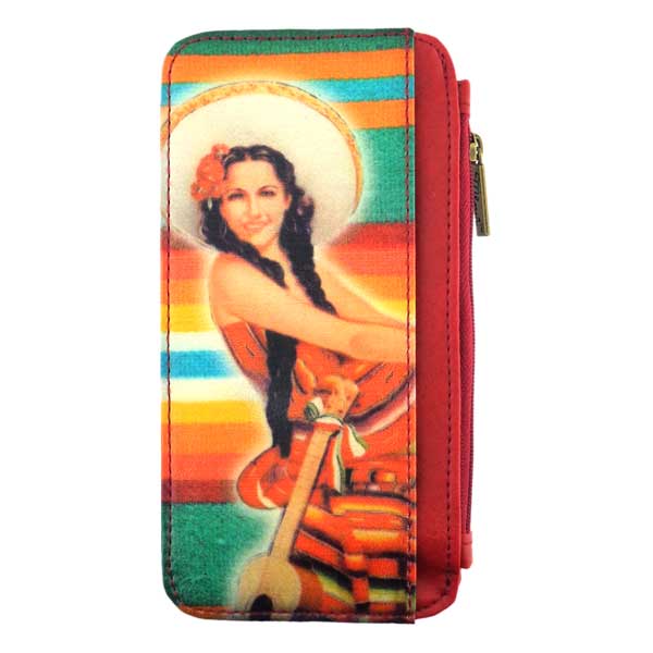 Mlavi Mexico collection vintage style vegan cardholder with retro Mexican pinup girl illustration print for wholesale and online shopping