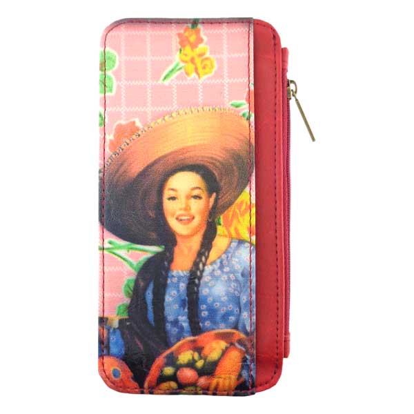 Mlavi Mexico collection vintage style vegan cardholder with retro Mexican pinup girl illustration print for wholesale and online shopping