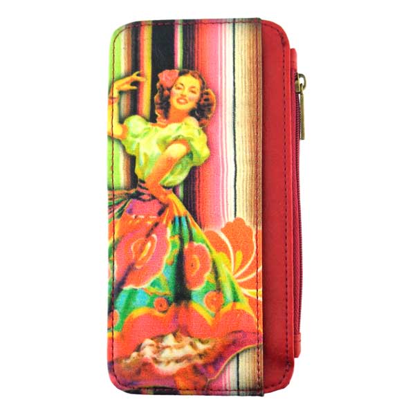 Mlavi Mexico collection vintage style vegan cardholder with retro Mexican pinup girl illustration print for wholesale and online shopping