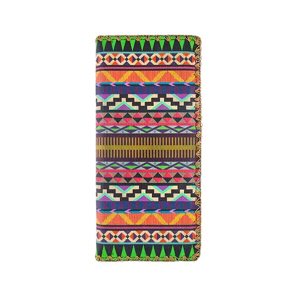 Mlavi Mexico collection unique and beautiful vegan large flat wallet with Mexican Aztec pattern inspired prints for wholesale and online shopping