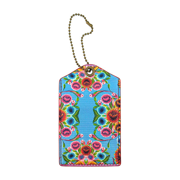 Mlavi Mexico collection vintage style vegan luggage tag with retro Mexican oilcloth flora pattern illustration print for wholesale and online shopping