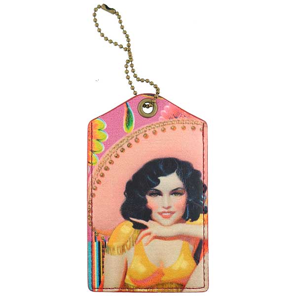 Mlavi Mexico collection vintage style vegan luggage tag with retro Mexican pinup girl illustration print for wholesale and online shopping
