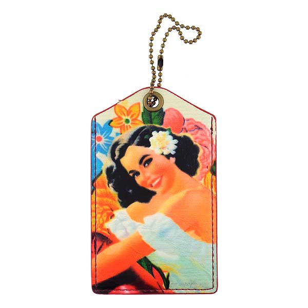Mlavi Mexico collection vintage style vegan luggage tag with retro Mexican pinup girl illustration print for wholesale and online shopping