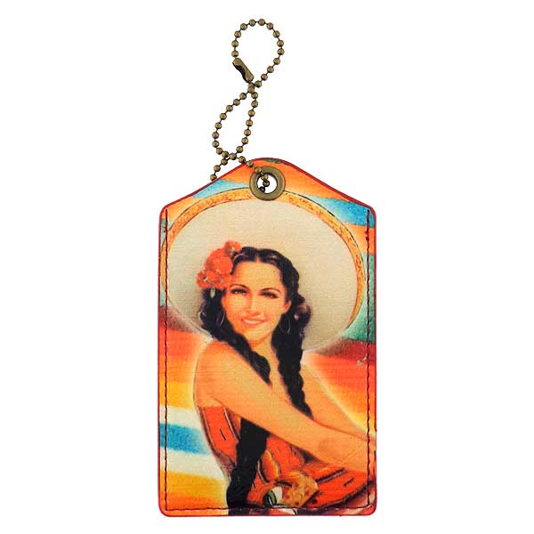 Mlavi Mexico collection vintage style vegan luggage tag with retro Mexican pinup girl illustration print for wholesale and online shopping