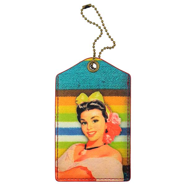 Mlavi Mexico collection vintage style vegan luggage tag with retro Mexican pinup girl illustration print for wholesale and online shopping
