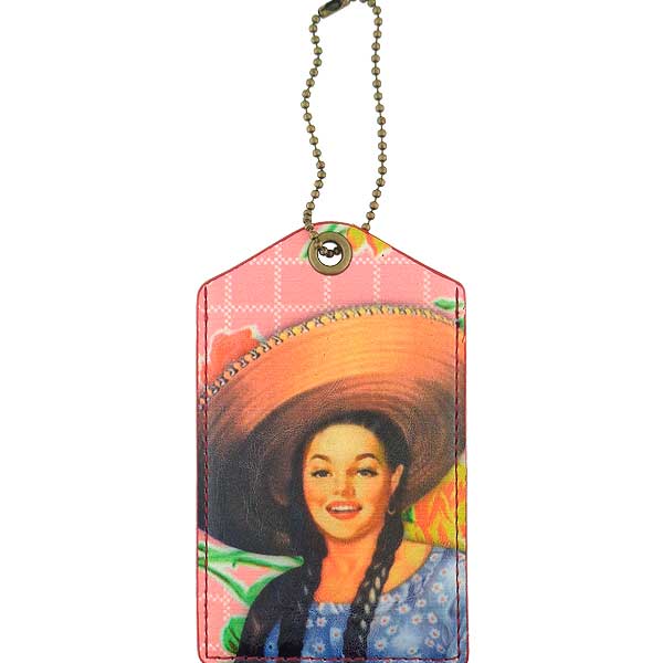 Mlavi Mexico collection vintage style vegan luggage tag with retro Mexican pinup girl illustration print for wholesale and online shopping