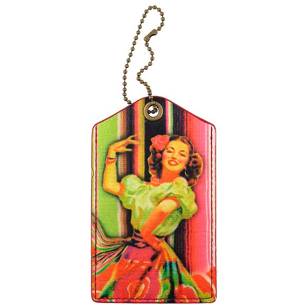 Mlavi Mexico collection vintage style vegan luggage tag with retro Mexican pinup girl illustration print for wholesale and online shopping