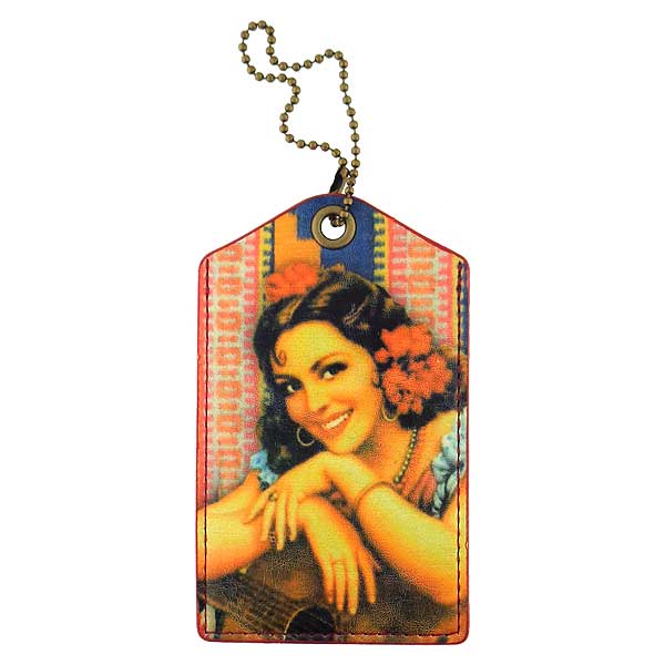 Mlavi Mexico collection vintage style vegan luggage tag with retro Mexican pinup girl illustration print for wholesale and online shopping