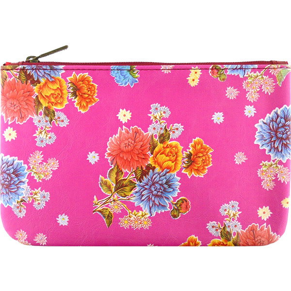 Mlavi Mexico collection vintage style vegan medium pouch with retro Mexican oilcloth flora pattern illustration print for wholesale and online shopping