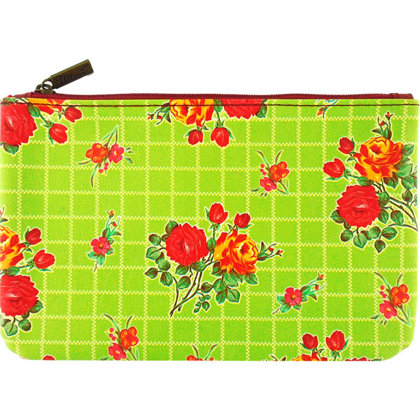 Mlavi Mexico collection vintage style vegan medium pouch with retro Mexican oilcloth flora pattern illustration print for wholesale and online shopping