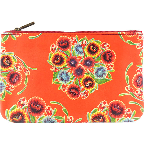 Mlavi Mexico collection vintage style vegan medium pouch with retro Mexican oilcloth flora pattern illustration print for wholesale and online shopping
