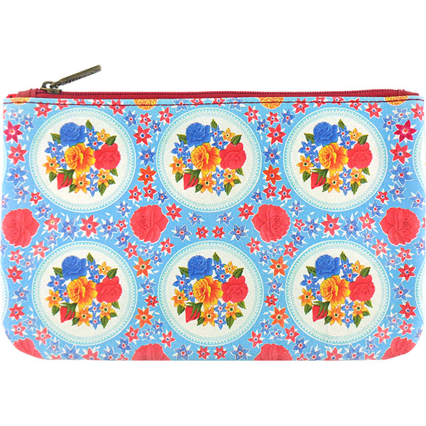 Mlavi Mexico collection vintage style vegan medium pouch with retro Mexican oilcloth flora pattern illustration print for wholesale and online shopping