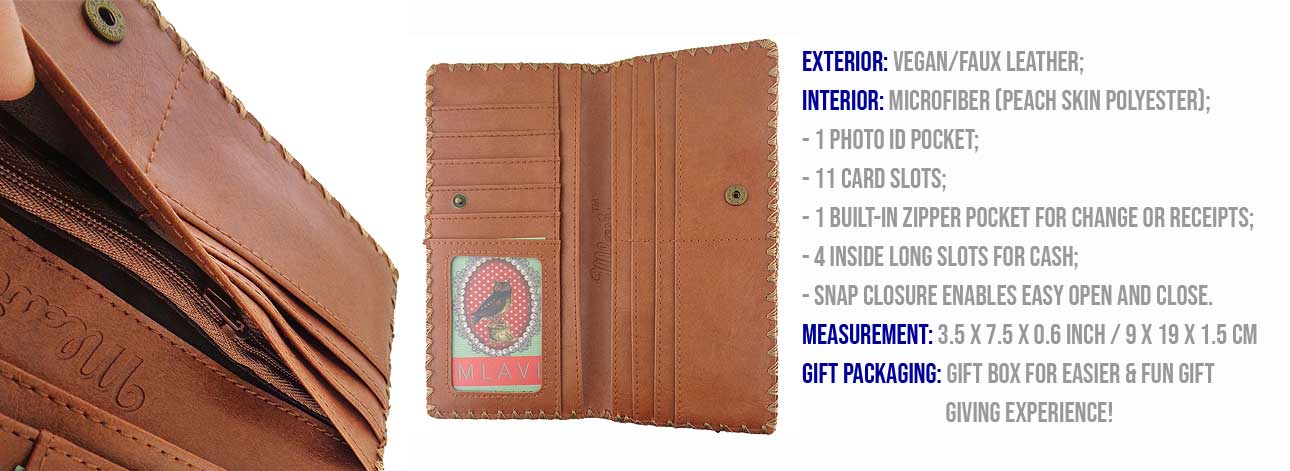 Mlavi Morocco collection best selling large flat wallet with Moroccan Zellige tile pattern print large flat wallet for wholesale & online shopping. Great good luck gift ideas.