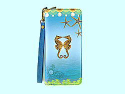 Mlavi Ocean Dream collection large wristlet around closure wallets with whimsical, beautiful ocean/sea/nautical themed illustration prints for wholesale and online shopping
