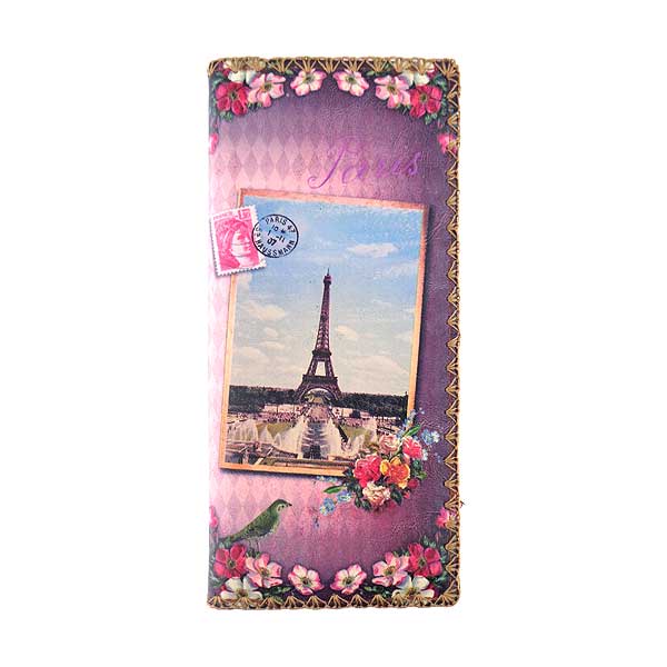 Mlavi Paris collection unique and beautiful vegan large flat wallet with vintage style Paris Eiffel Tower prints for wholesale and online shopping