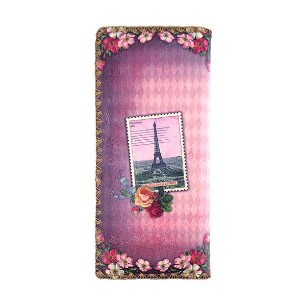 Mlavi Paris collection unique and beautiful vegan large flat wallet with vintage style Paris Eiffel Tower prints for wholesale and online shopping