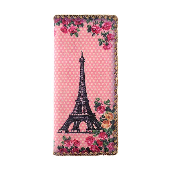 Mlavi Paris collection unique and beautiful vegan large flat wallet with vintage style Paris Eiffel Tower prints for wholesale and online shopping