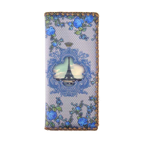 Mlavi Paris collection unique and beautiful vegan large flat wallet with vintage style Paris Eiffel Tower prints for wholesale and online shopping