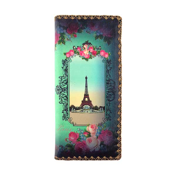 Mlavi Paris collection unique and beautiful vegan large flat wallet with vintage style Paris Eiffel Tower prints for wholesale and online shopping