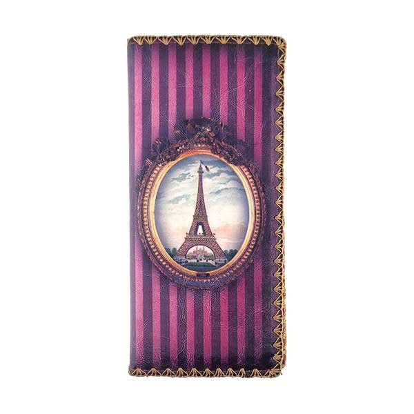 Mlavi Paris collection unique and beautiful vegan large flat wallet with vintage style Paris Eiffel Tower prints for wholesale and online shopping