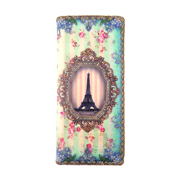 Mlavi Paris collection unique and beautiful vegan large flat wallet with vintage style Paris Eiffel Tower prints for wholesale and online shopping