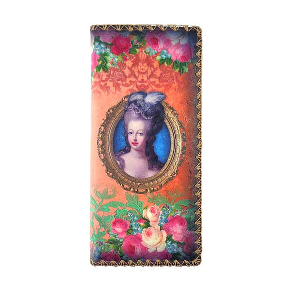 Mlavi Paris collection unique and beautiful vegan large flat wallet with French queen Marie Antoinette illustration print for wholesale and online shopping