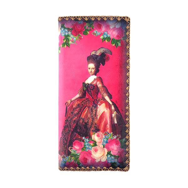 Mlavi Paris collection unique and beautiful vegan large flat wallet with French queen Marie Antoinette illustration print for wholesale and online shopping