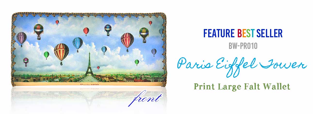 Mlavi Paris collection best selling large flat wallet Paris Eiffel Tower vintage style illustration print large flat wallet for wholesale & online shopping. Great good luck gift ideas.
