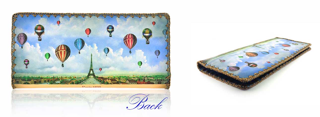 Mlavi Paris collection best selling large flat wallet Paris Eiffel Tower vintage style illustration print large flat wallet for wholesale & online shopping. Great good luck gift ideas.