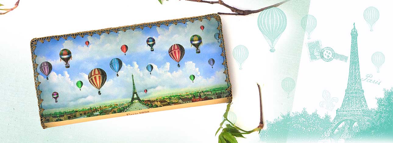 Mlavi Paris collection best selling large flat wallet Paris Eiffel Tower vintage style illustration print large flat wallet for wholesale & online shopping. Great good luck gift ideas.