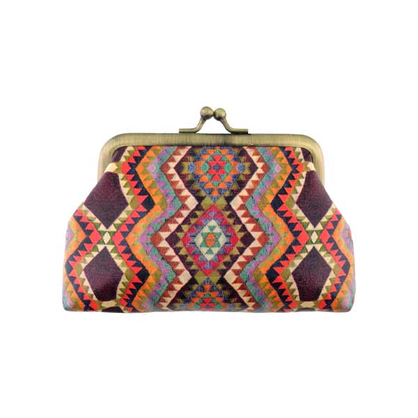 Mlavi Turkey collection unique and beautiful vegan vintage / retro style kiss lock frame coin purse with Turkish textile pattern prints for wholesale and online shopping