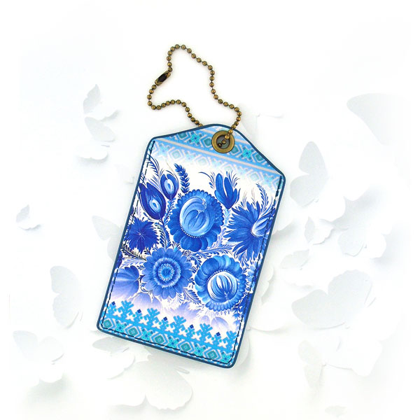 Mlavi Ukraine collection unique and beautiful vegan luggage tag with Ukrainian art and craft inspired prints for wholesale and online shopping
