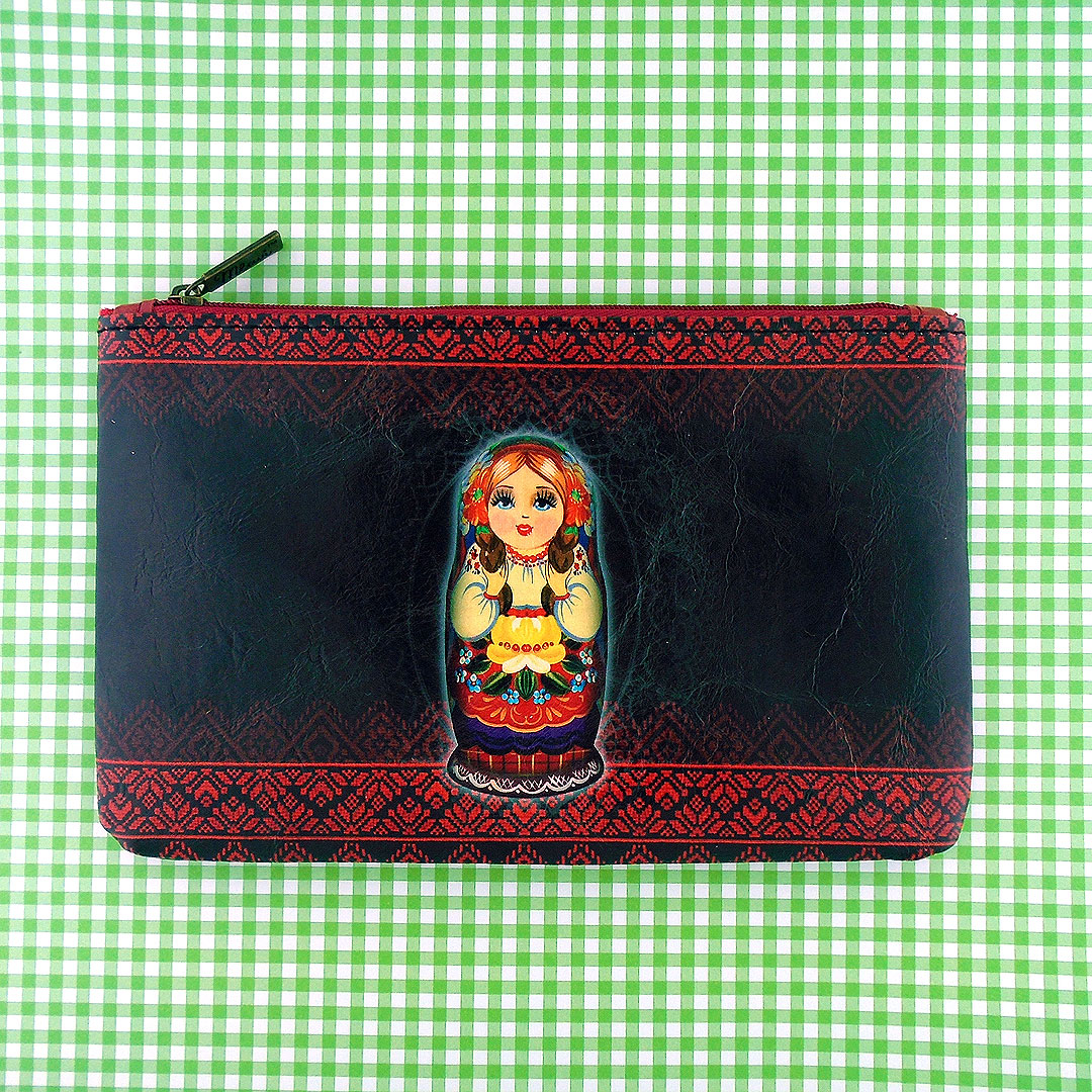 Mlavi Ukraine collection unique and beautiful vegan medium pouch with Ukrainian art and craft inspired prints for wholesale and online shopping