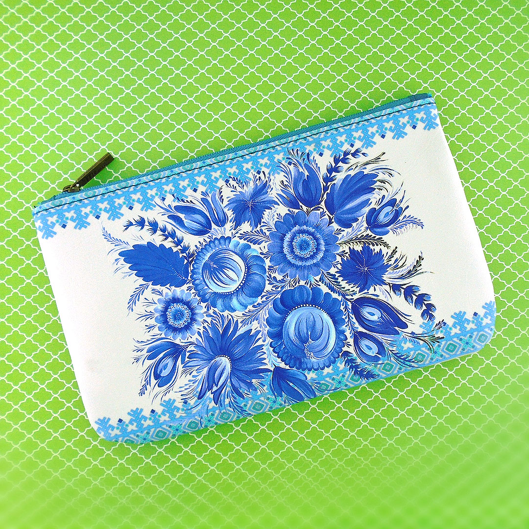 Mlavi Ukraine collection unique and beautiful vegan medium pouch with Ukrainian art and craft inspired prints for wholesale and online shopping